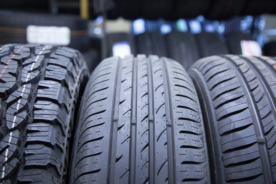 Service tires and wheels on display.