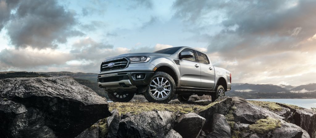 Ford Ranger parked on a rocky overlook